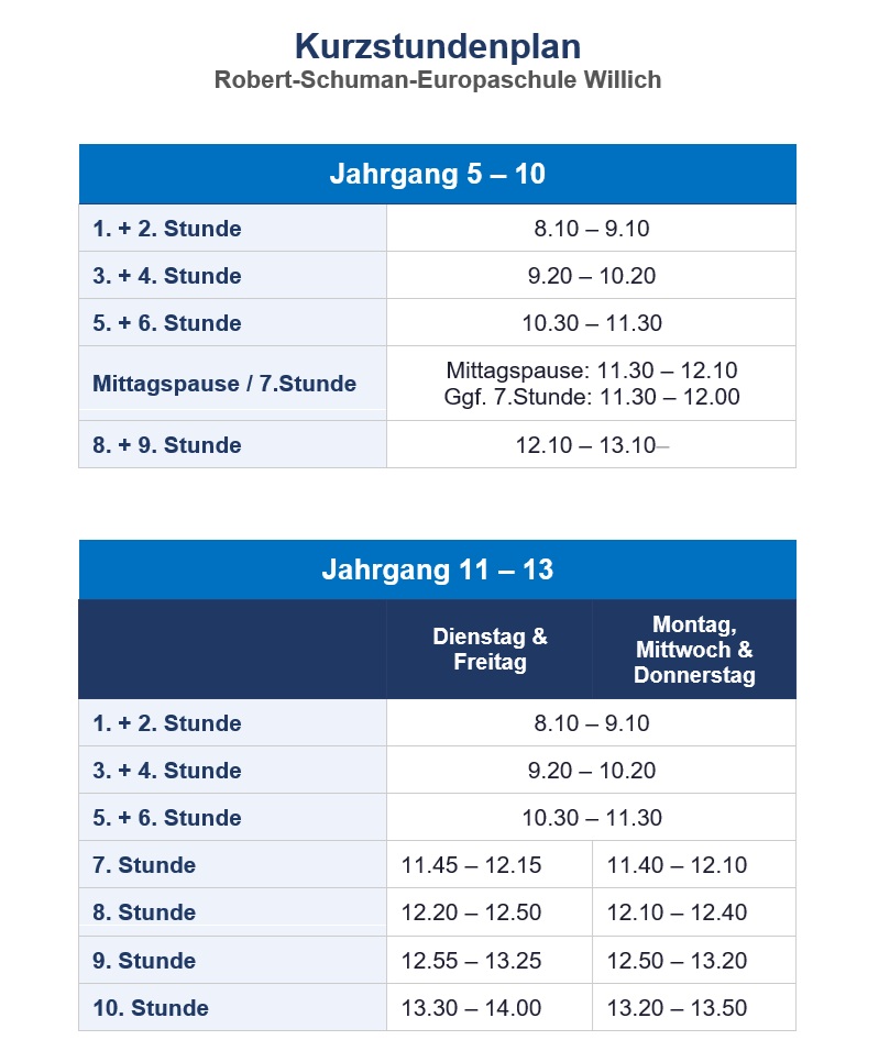 Kurzzstundenplan